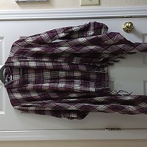 Small plaid shawl w/ rolled sleeves.